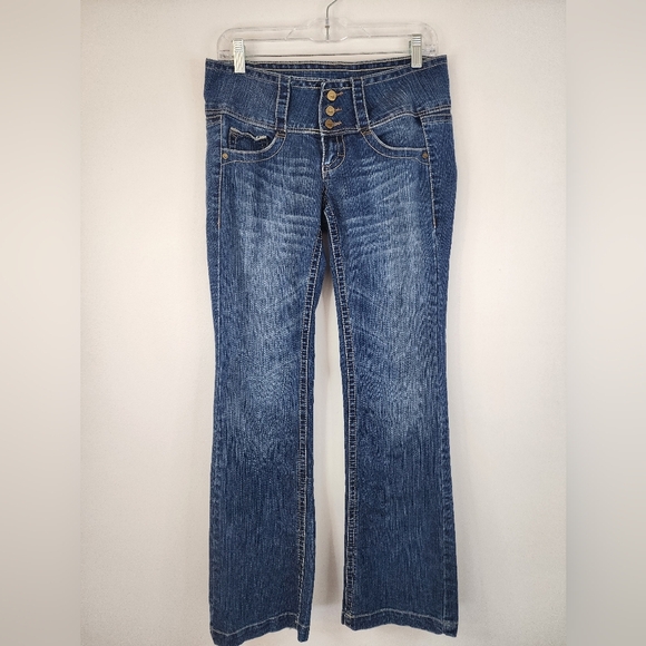 Industrial Cotton Womens Classic Blue Denim 3 Stack Buttons Fair Fit Jeans, sz 9 - Picture 1 of 9